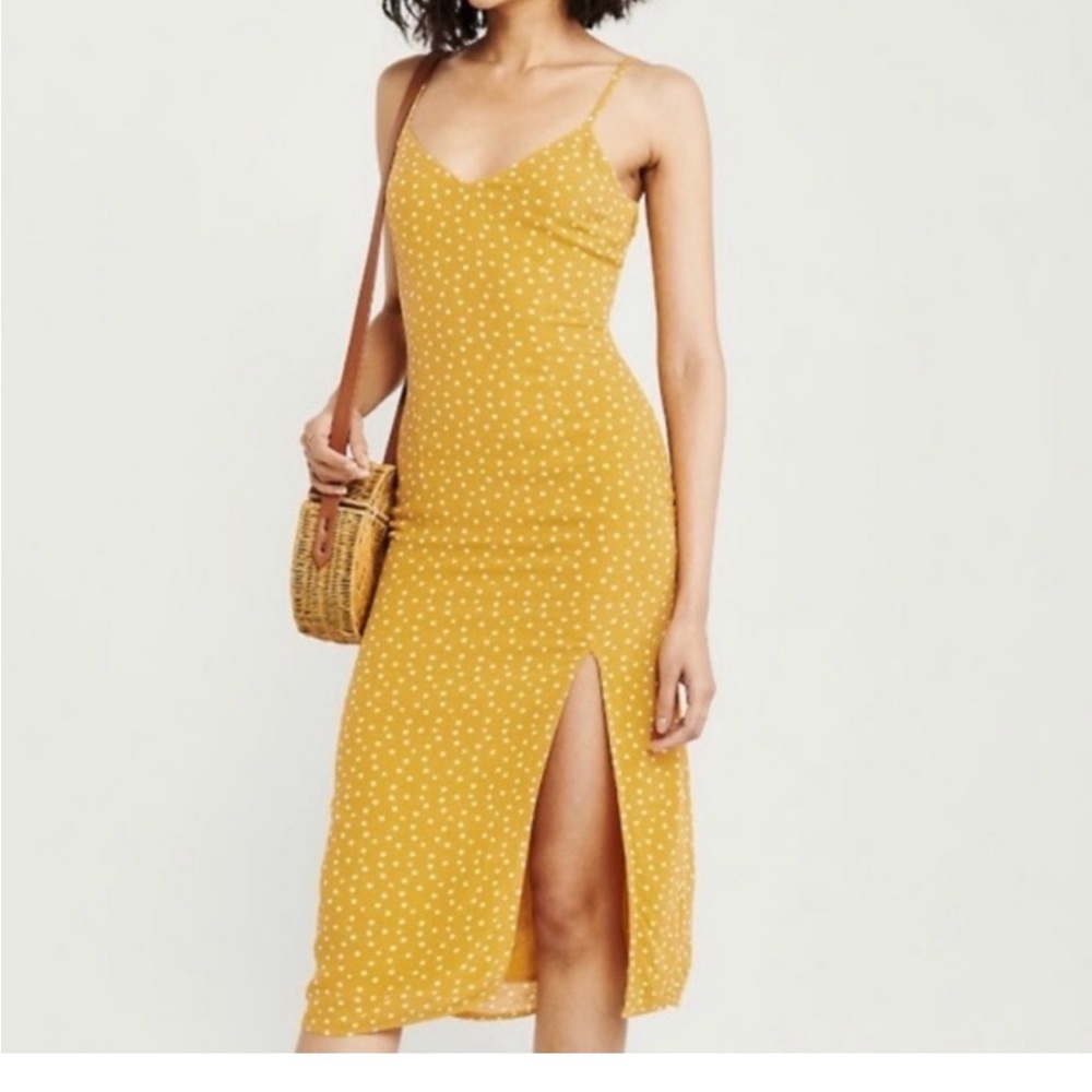 Abercrombie & Fitch Yellow Polka Dot Midi Dress